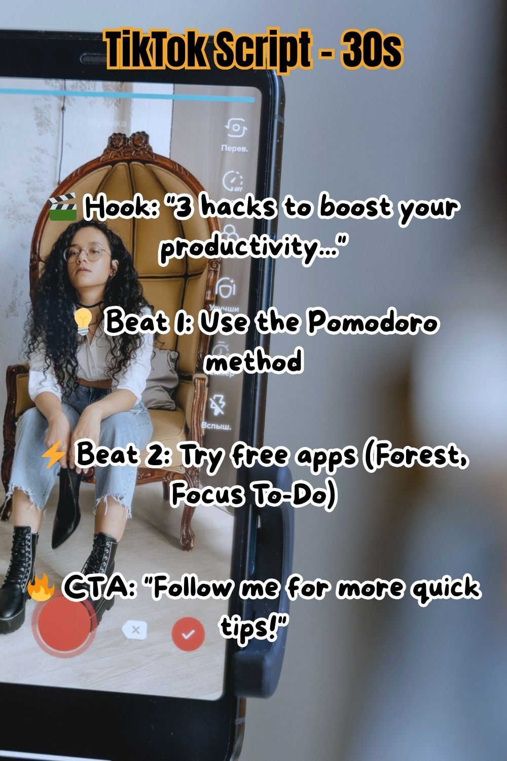 TikTok script example 30 seconds with hook, beats and CTA preview