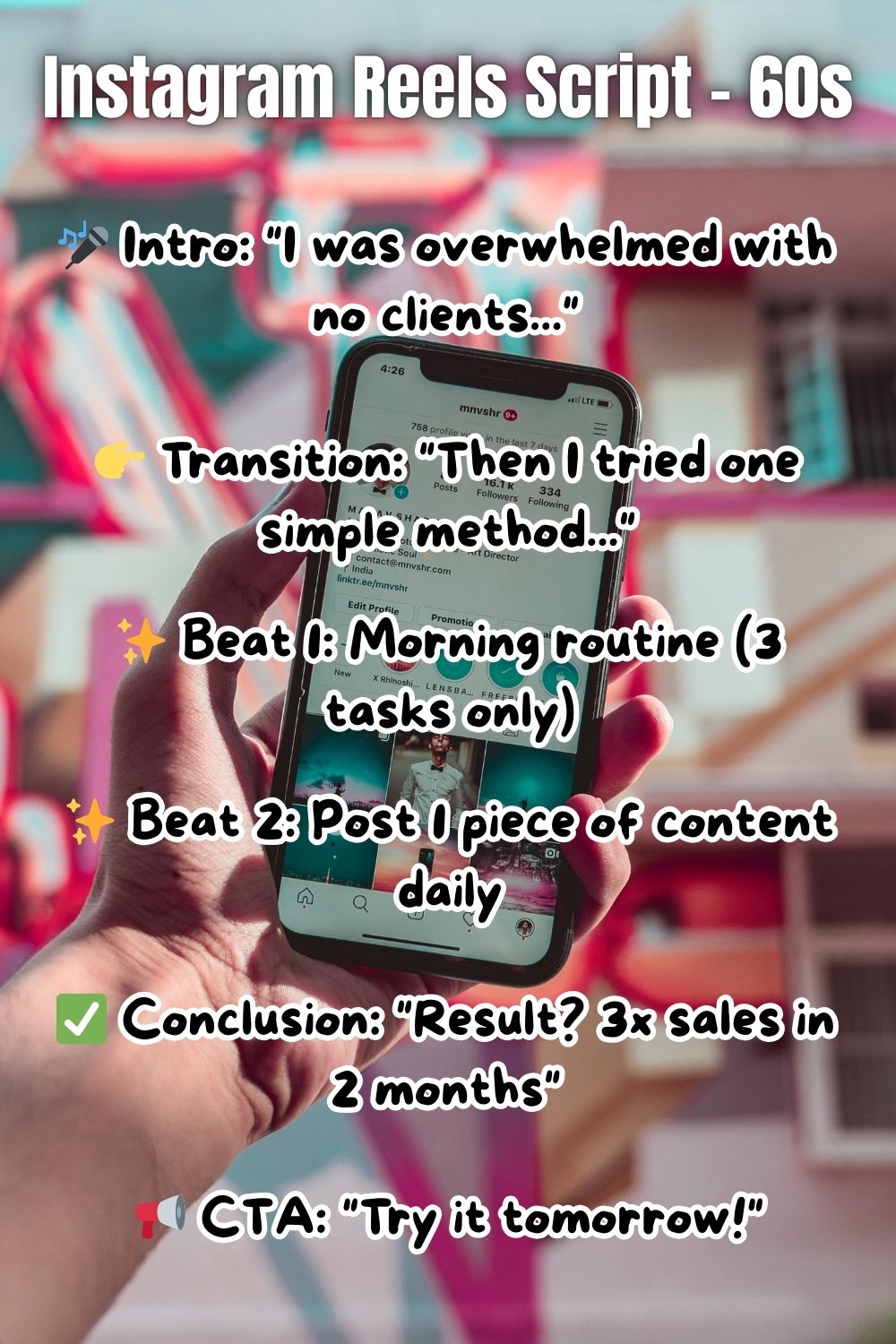 Instagram Reels script example 60 seconds storytelling structure